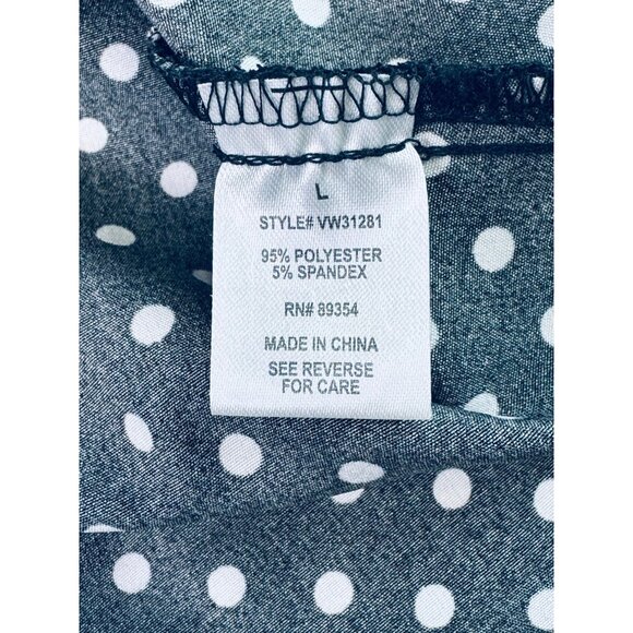 Adrienne Vittadini Polka Dot Blouse L Black & White Zip Accents - Picture 9 of 13